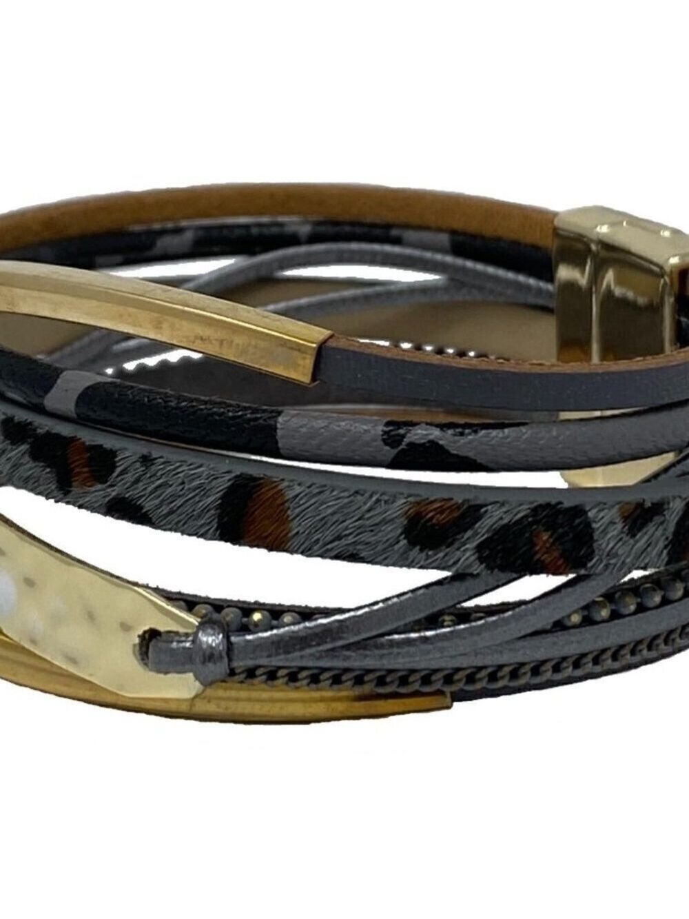 Blue and goldtone strappy bracelet with animal print - Picture 2 of 3